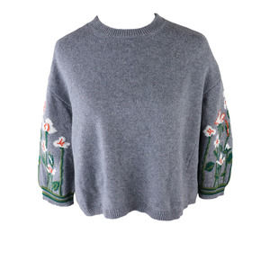 Red Valentino Flowers On Sleeves Jumper In Grey